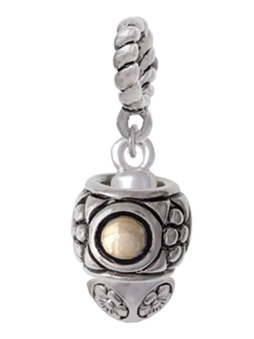 Silver Tone Pattern with 2 Gold Tone Bullets Spinners Rope Charm Bead Dangle