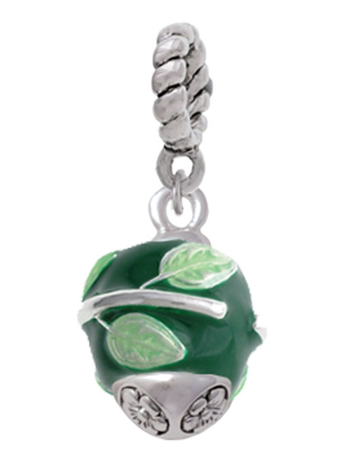 Lime Leaves on Green Band Spinner Rope Charm Bead Dangle