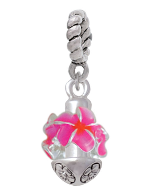 Hot Pink & Orange Plumeria Flowers Spinner Rope Charm Bead Dangle