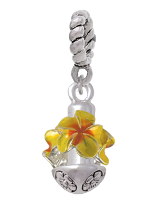 Hot Yellow & Orange Plumeria Flowers Spinner Rope Charm Bead Dangle