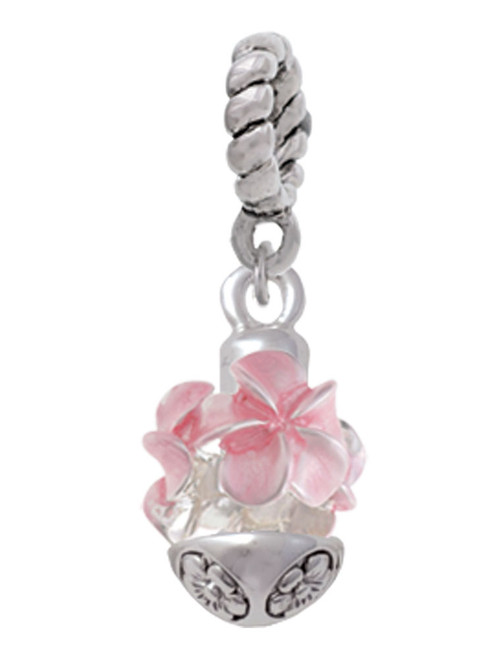 Soft Pink Plumerias - Silver Tone Spinner Rope Charm Bead Dangle