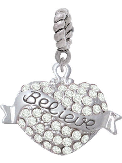 Believe Banner on Clear Crystal Heart Rope Charm Bead Dangle