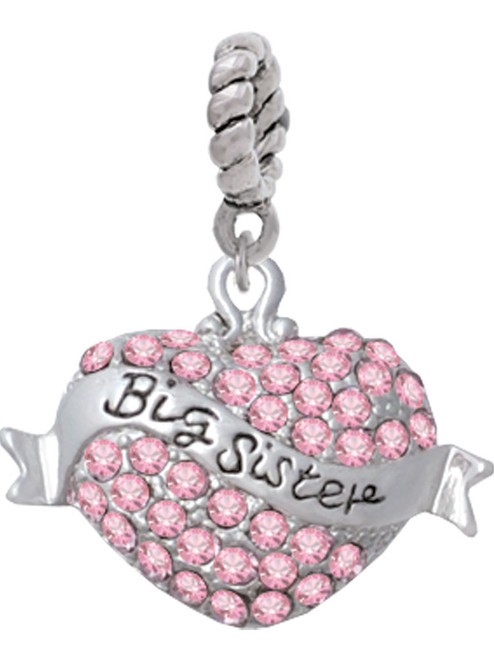 Big Sister Banner on Pink Crystal Heart Rope Charm Bead Dangle