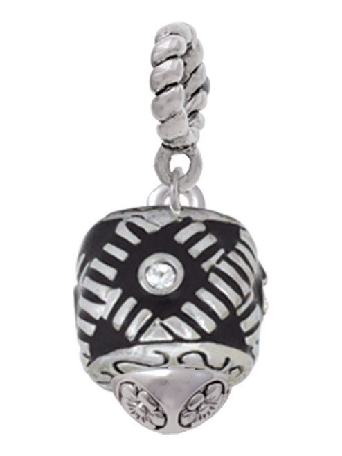 Diagonal Banded Barrel with Clear Crystals Spinner Rope Charm Bead Dangle