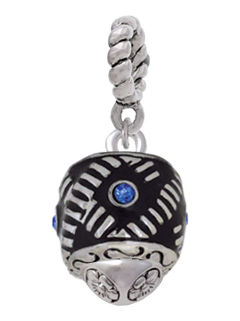 Diagonal Banded Barrel with Blue Crystals Spinner Rope Charm Bead Dangle