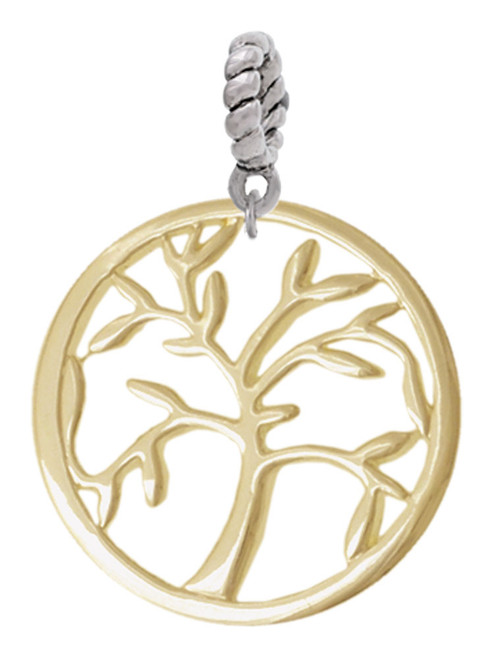 Gold Tone Tree of Life in Circle Rope Charm Bead Dangle