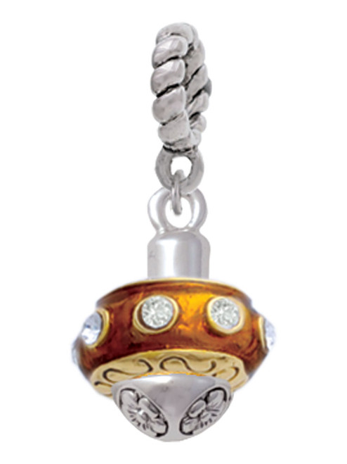 Translucent Brown with Crystals Gold Tone Spinner Rope Charm Bead Dangle