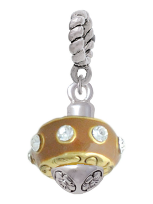 Tan with Crystals Gold Tone Spinner Rope Charm Bead Dangle
