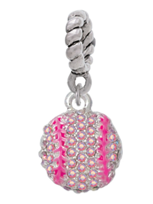 Small Sparkle Pink AB Softball Rope Charm Bead Dangle