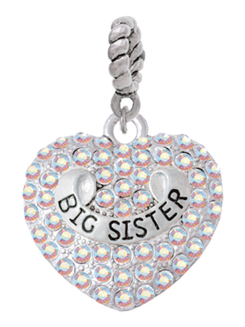 Big Sister Rock on AB Crystal Heart Rope Charm Bead Dangle