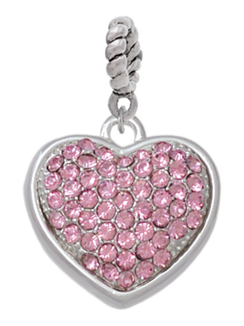 Large Rounded Light Pink Oktant Crystal Heart Rope Charm Bead Dangle