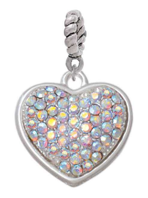 Large Rounded Clear AB Oktant Crystal Heart Rope Charm Bead Dangle