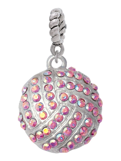 Large Super Sparkle Crystal Pink AB Volleyball Rope Charm Bead Dangle