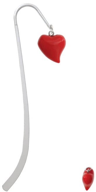 Resin Red Puffy Heart Charm Bookmark
