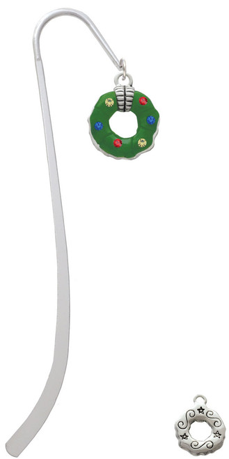 Green Resin Wreath with Crystals Charm Bookmark