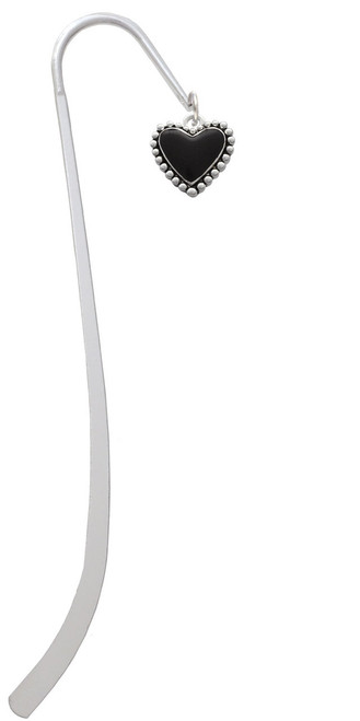 Black Heart with Beaded Border Charm Bookmark