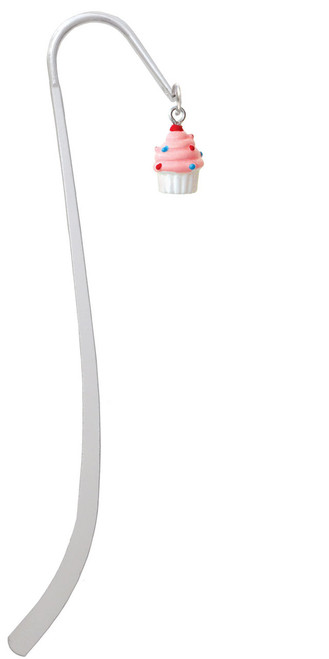 Resin Mini White Cupcake with Pink Frosting Charm Bookmark