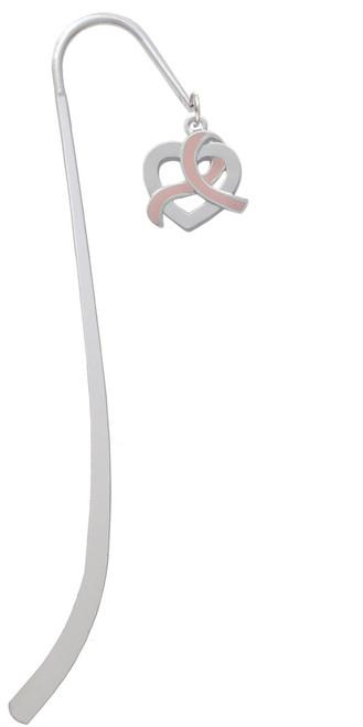 Heart Outline with Pink Ribbon Looping Through Charm Bookmark