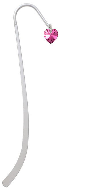 Hot Pink Crystal Heart Charm Bookmark
