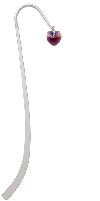 Purple Crystal Heart Charm Bookmark