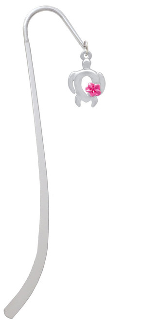 Open Sea Turtle with Hot Pink Plumeria Charm Bookmark