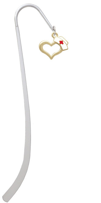 Gold Tone Open Heart with Nurse Hat Charm Bookmark