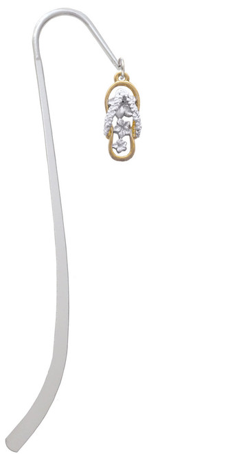 White Open Gold Tone Plumeria Flip Flop Charm Bookmark
