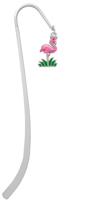 Hot Pink Enamel Flamingo with Grass Charm Bookmark