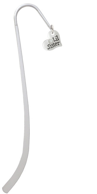 Small ''Lil Sister'' Heart with Clear Crystal Charm Bookmark
