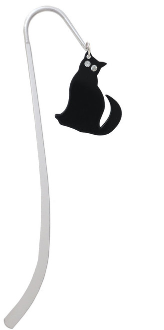 Acrylic Sitting Black Cat with Crystal Eyes Charm Bookmark