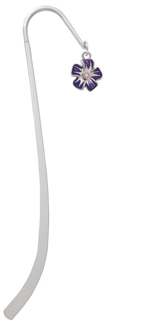 Purple and White African Violet Flower with Pink Crystal Charm Bookmark