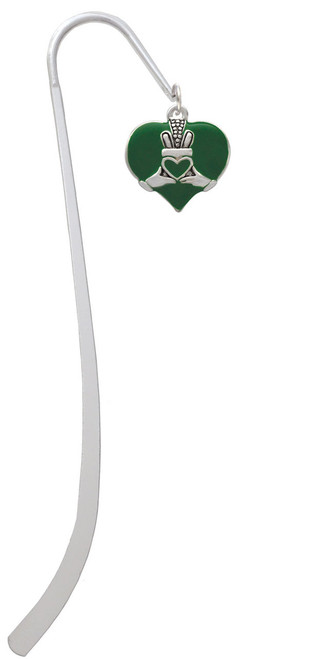 Large 2-D Claddagh on Green Heart Charm Bookmark
