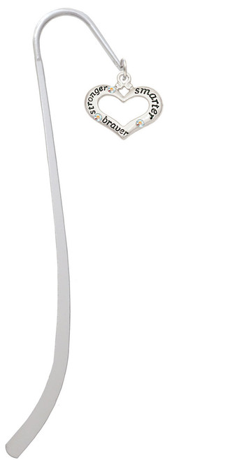 Heart with 3 AB Crystals - Stronger Braver Smarter Charm Bookmark