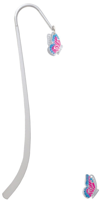 Translucent Hot Pink & Blue Flying Butterfly Charm Bookmark