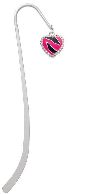 Hot Pink Zebra Print Heart Charm Bookmark