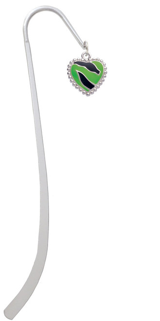 Lime Green Zebra Print Heart Charm Bookmark