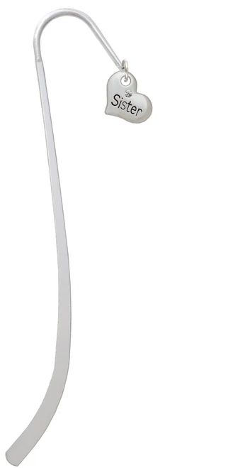 Small ''Sister'' Heart with Clear Crystal Charm Bookmark