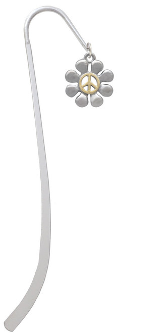 Large Daisy with Gold Tone Peace Sign Charm Bookmark