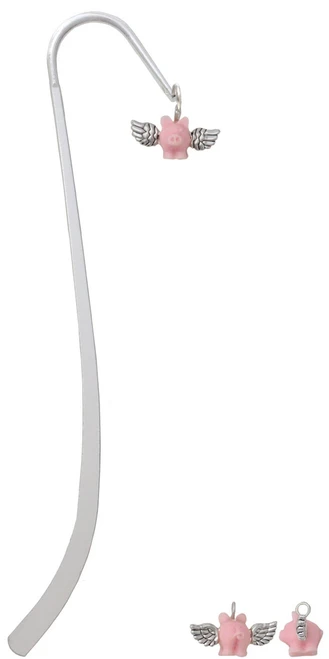 Mini Pink Flying Pig Charm Bookmark