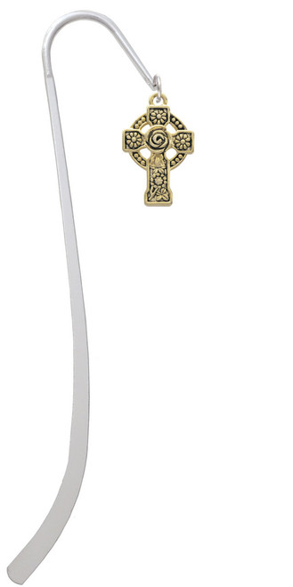 Large Gold Tone Celtic Cross Charm Bookmark