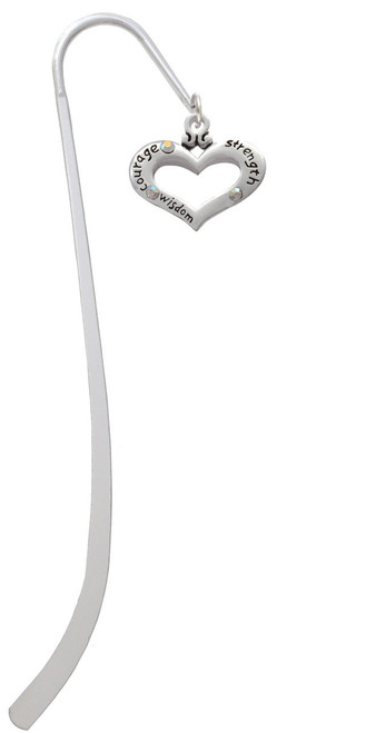 Heart with 3 AB Crystals - Courage Strength Wisdom Charm Bookmark