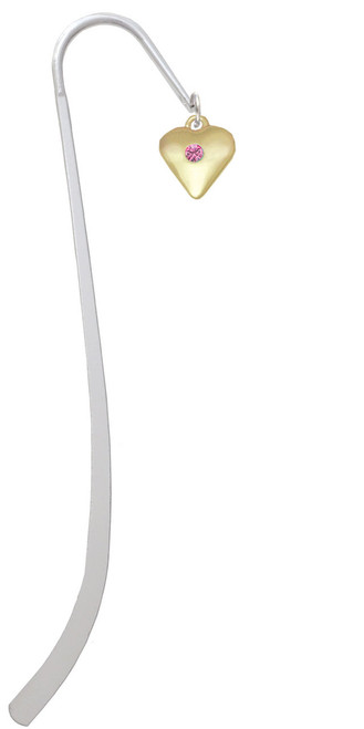 Large October - Hot Pink Crystal Gold Tone Heart Charm Bookmark