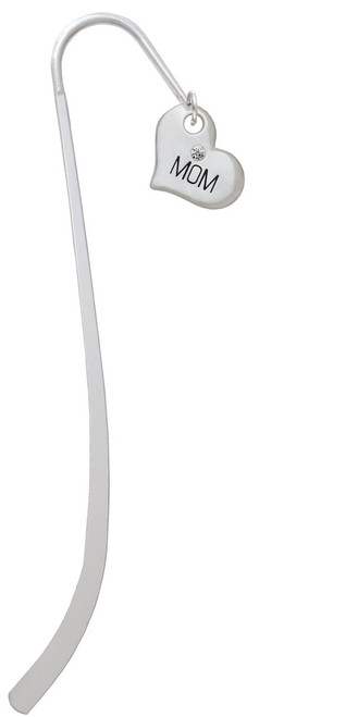 Large ''Mom'' Heart with Clear Crystal Charm Bookmark