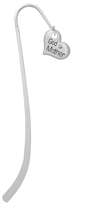 Large ''Godmother'' Heart with Clear Crystal Charm Bookmark