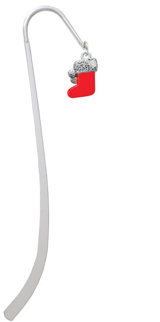 3-D Red Stocking with Fur and Clear Crystal Charm Bookmark