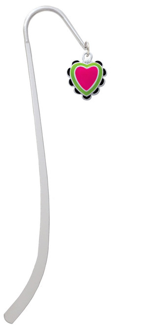 Hot Pink & Lime Green Heart with Black Ruffles Charm Bookmark