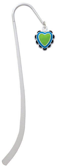 Lime Green & Hot Blue Heart with Black Ruffles Charm Bookmark