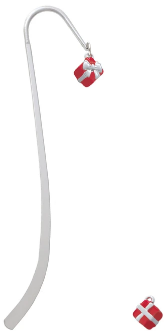 Small 3-D Red Present Box with Bow Charm Bookmark