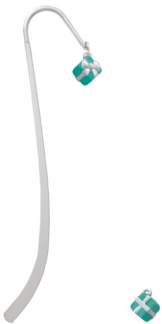 Small 3-D Teal Present with Bow Charm Bookmark