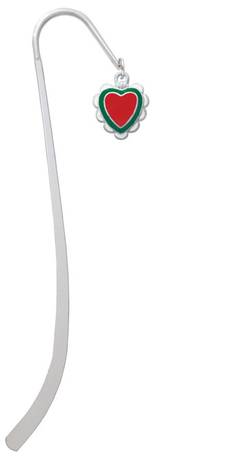 Red & Green Heart with White Ruffles Charm Bookmark